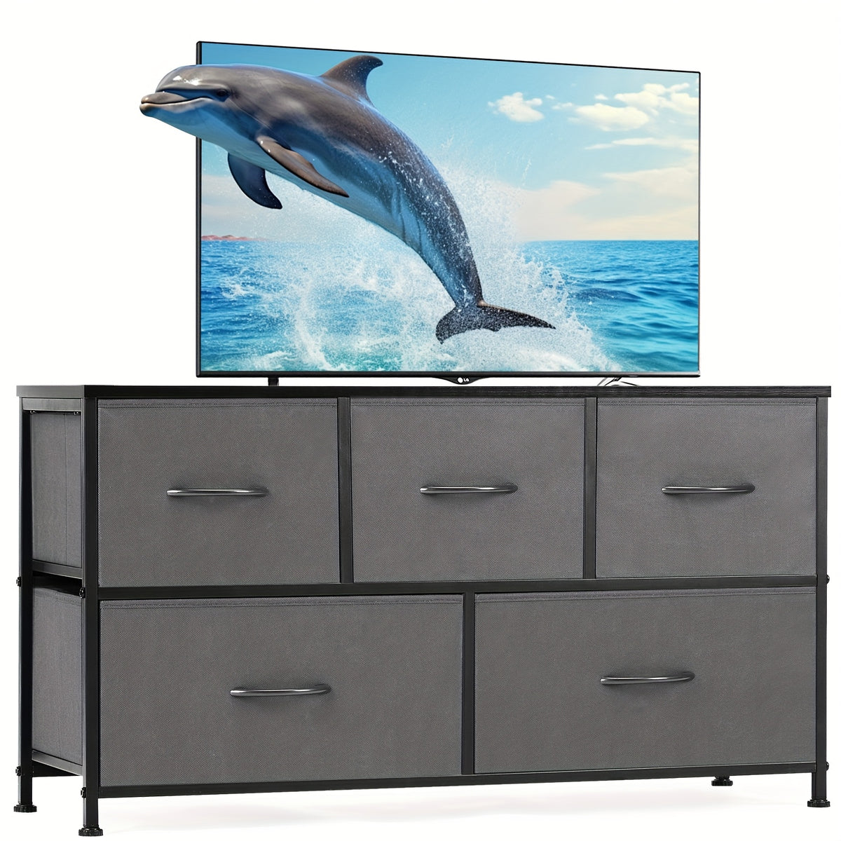 5-Drawer Cabinet Tower, Father'S Day Gift, TV Stand for Bedroom, TV Dresser for 45 Inches, Media Console Table, Entertainment Center with 5 Fabric Drawers Cabinet And Open Storage Shelf Other (Furniture) Cabinet for Living Room, Hallway