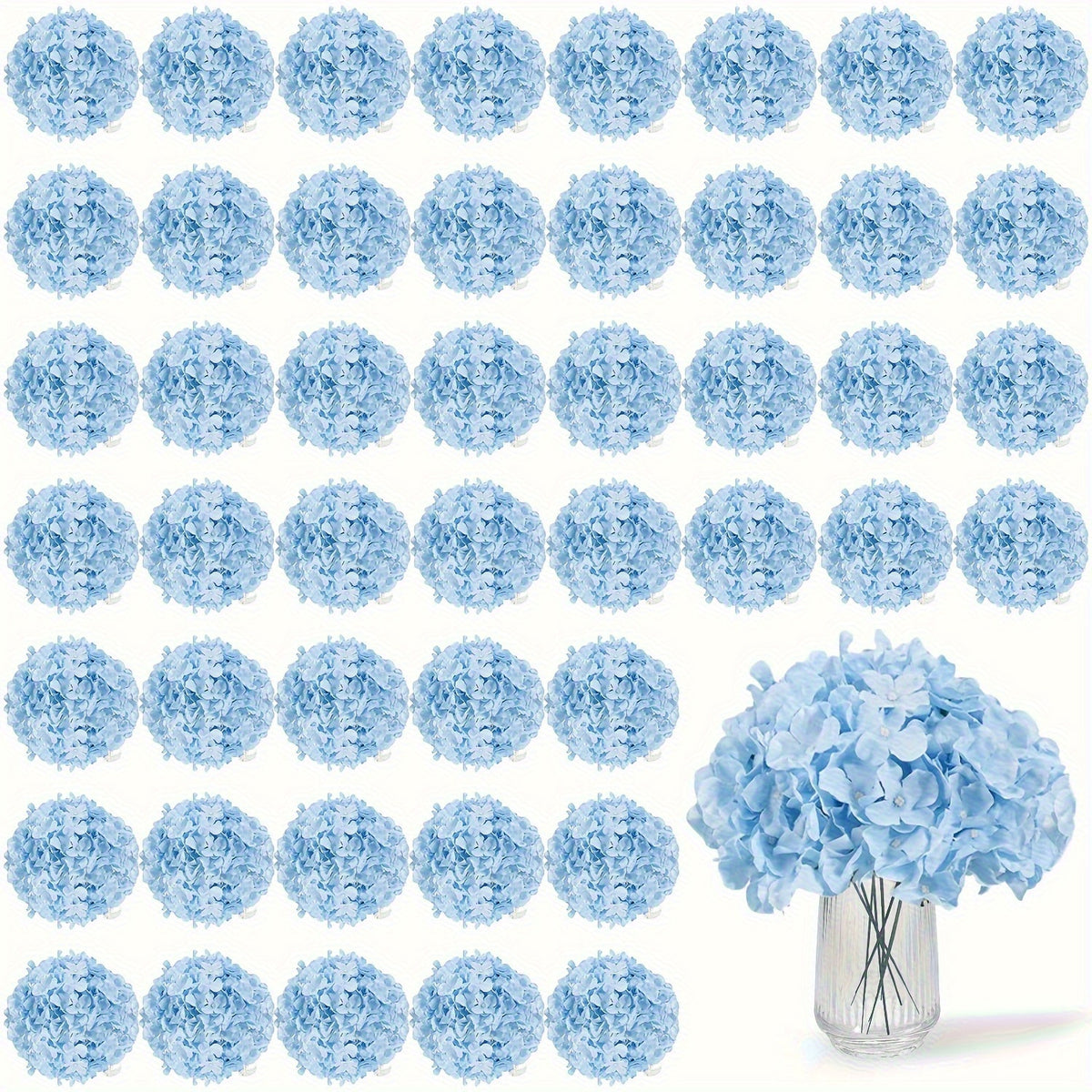 63pcs Artificial Hydrangea Flowers with Stems - Realistic Full Faux Silky Blooms, Round Heads Suitable for Wedding, Baby Shower, Garden, Party Decor, Home Decoration - Fake Flowers for Centerpieces, Arrangements, Year-Round Use
