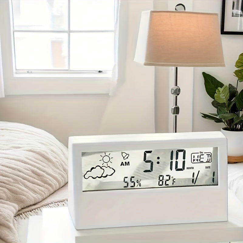 Transparent Desk Clock, Digital Alarm Clock, Reloj Despertador Digital, Transparent Modern Design, Temperature, Humidity, Snooze, Aesthetic Home Decor, Office Decor, Battery Operated Desk Clock for Office, Living Room, Bedroom, Shelf Etc