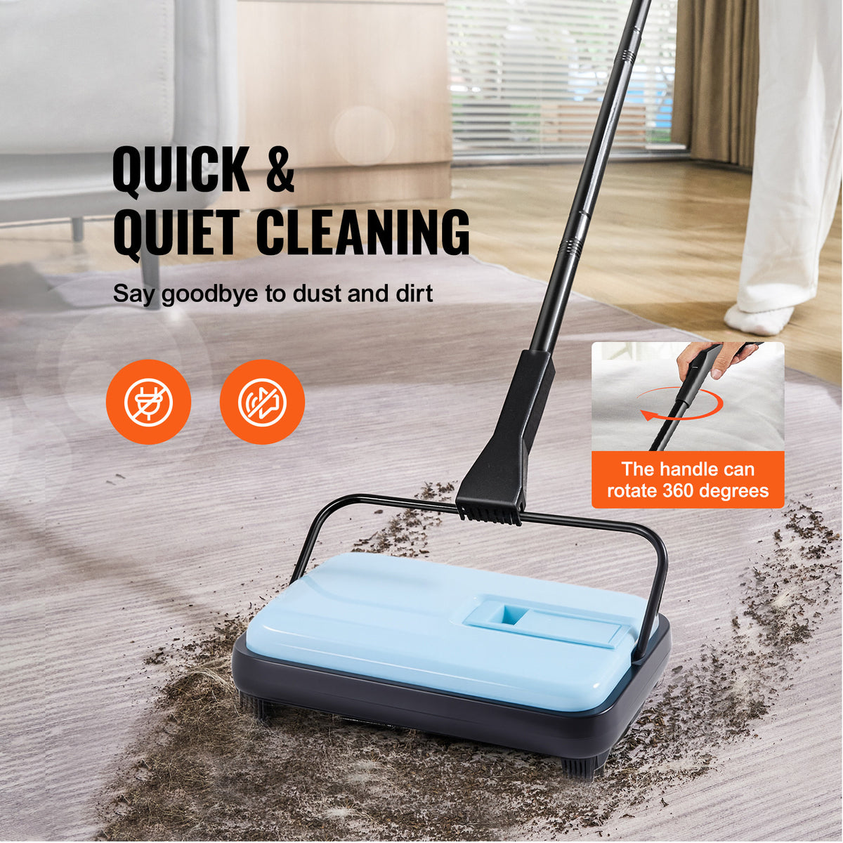 VEVOR Carpet Sweeper Manual, Floor Sweeper with 300 ml Dustbin Capacity Easy to Empty, 6.7 inch Cleaning Width for Home Office Carpets Pet Hair Dust, Purple/Red/Blue