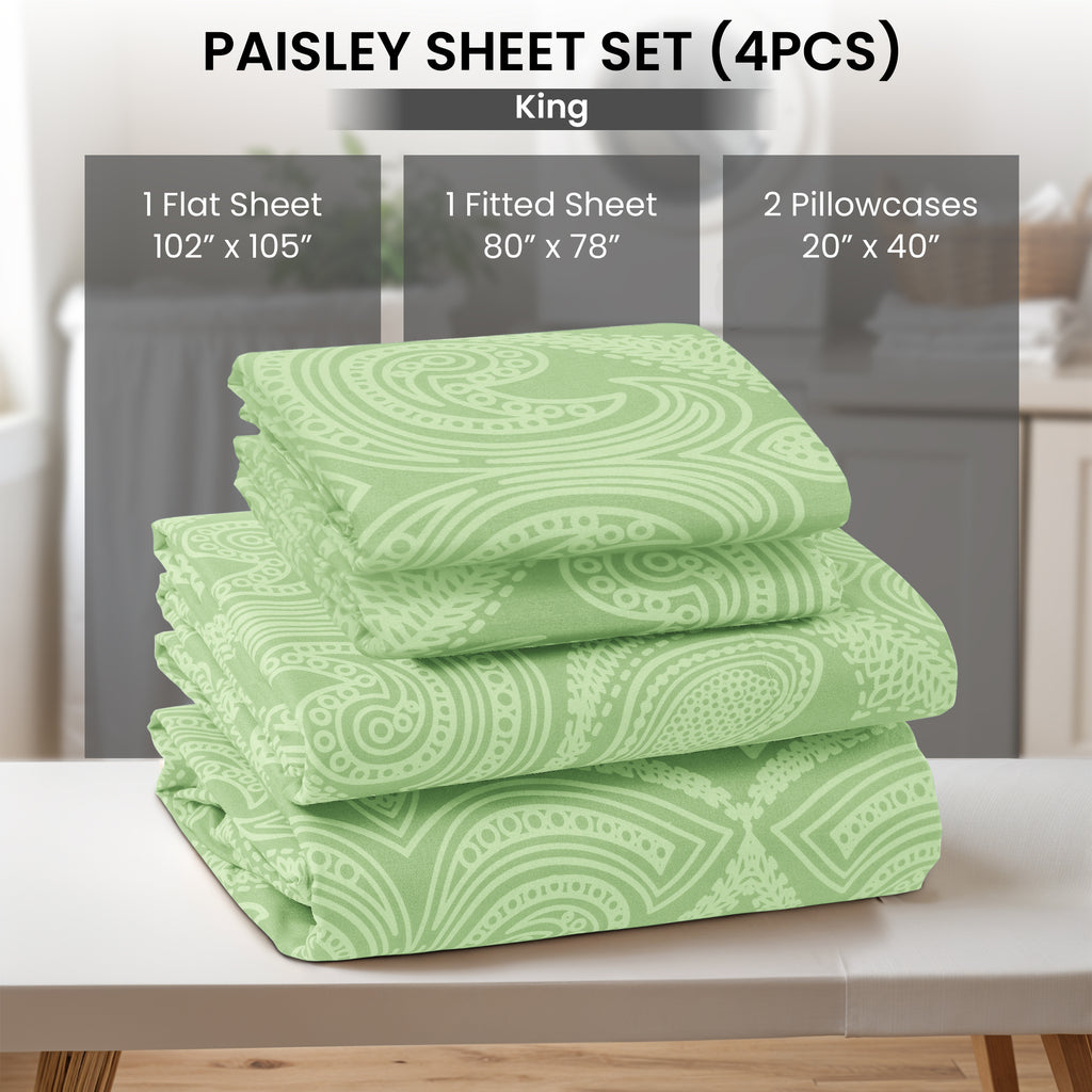 Paisley Bed Sheet Set, Soft Double Brushed Microfiber Bedding with 16-Inch Deep Pocket Fitted Sheet and Pillowcases in Six Sizes for Bedroom Comfort