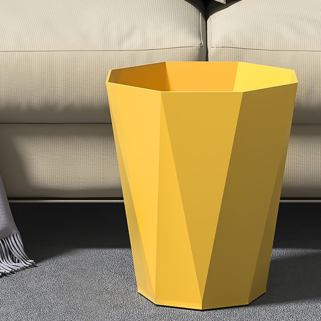Octagonal Trash Bins 2 Pack, Small Open-Top Plastic Wastebaskets in Six Colors with Nordic Geometric Design for Bathroom, Bedroom, Kitchen and Home Office