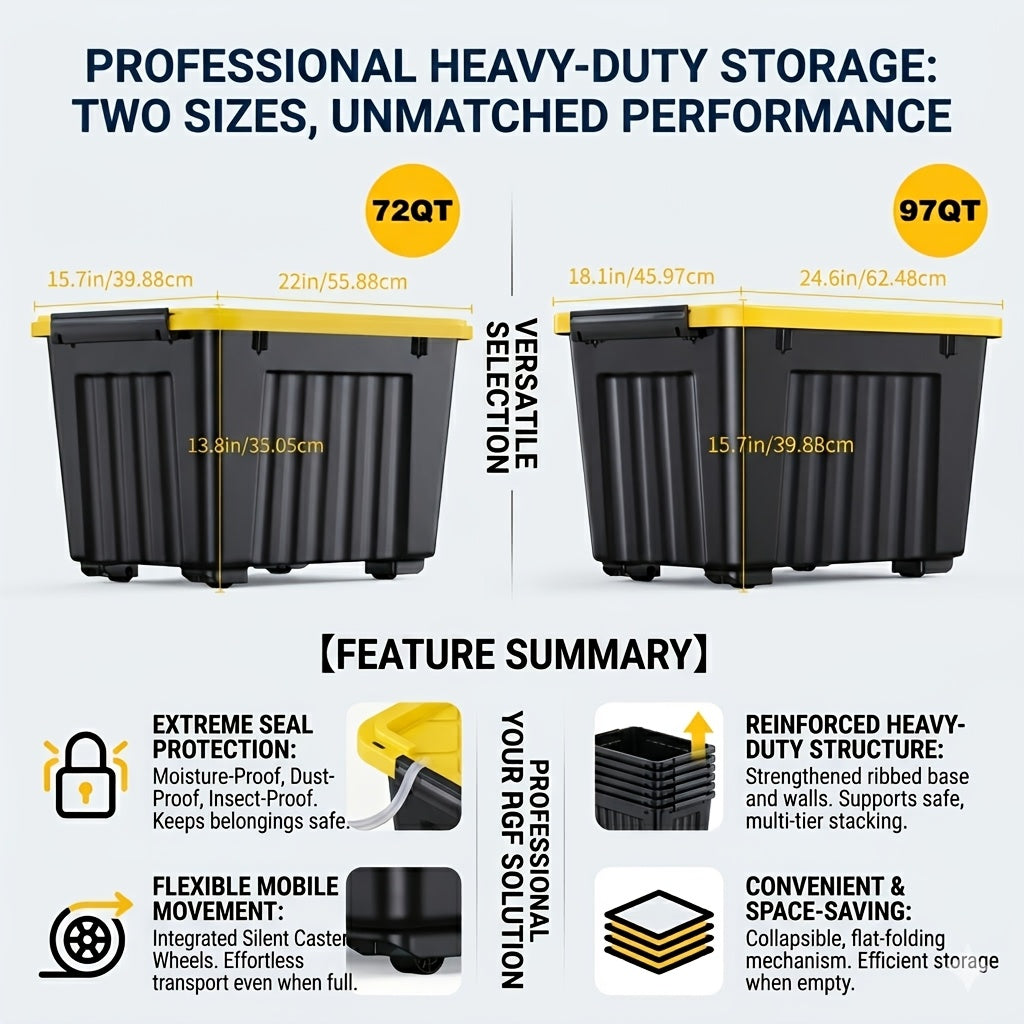 4/6 Pack of Storage Boxes with Lids And Wheels, 72 And 97 Quarts Capacity, Ideal for Storing Various Household Items, Stackable, Available in Three Colors