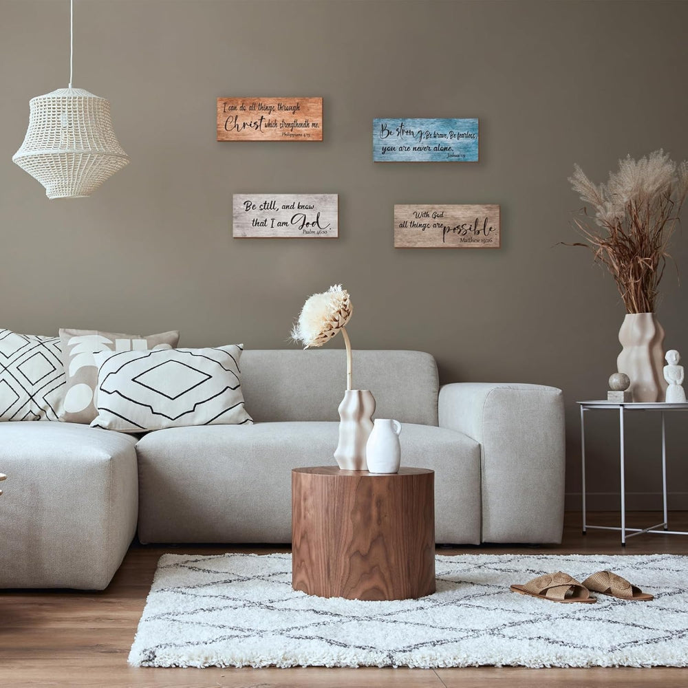 4pcs Bible Verses Wall Decor Rustic Wooden Christian Signs Farmhouse Religious Decor for Home Motivational Prayer Wall Art for Living Room Office Bedroom Bathroom(Farmhouse)