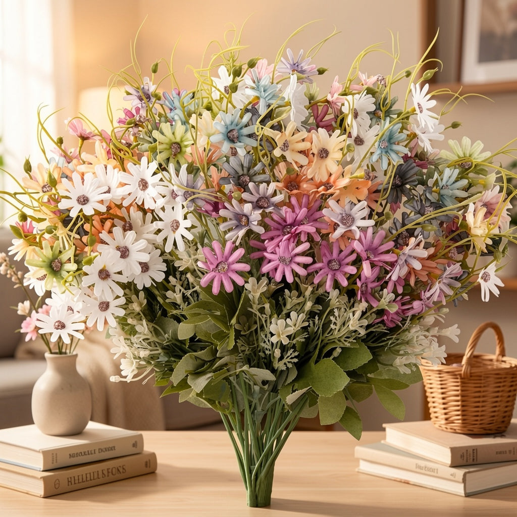 3 Bundles Wildflowers Artificial Flowers Outdoor Fake Daisy UV Resistant Wild Flower Bouquets Bulk Faux Plants Plastic Greenery for Decoration Vase Floral Arrangements Home Decor