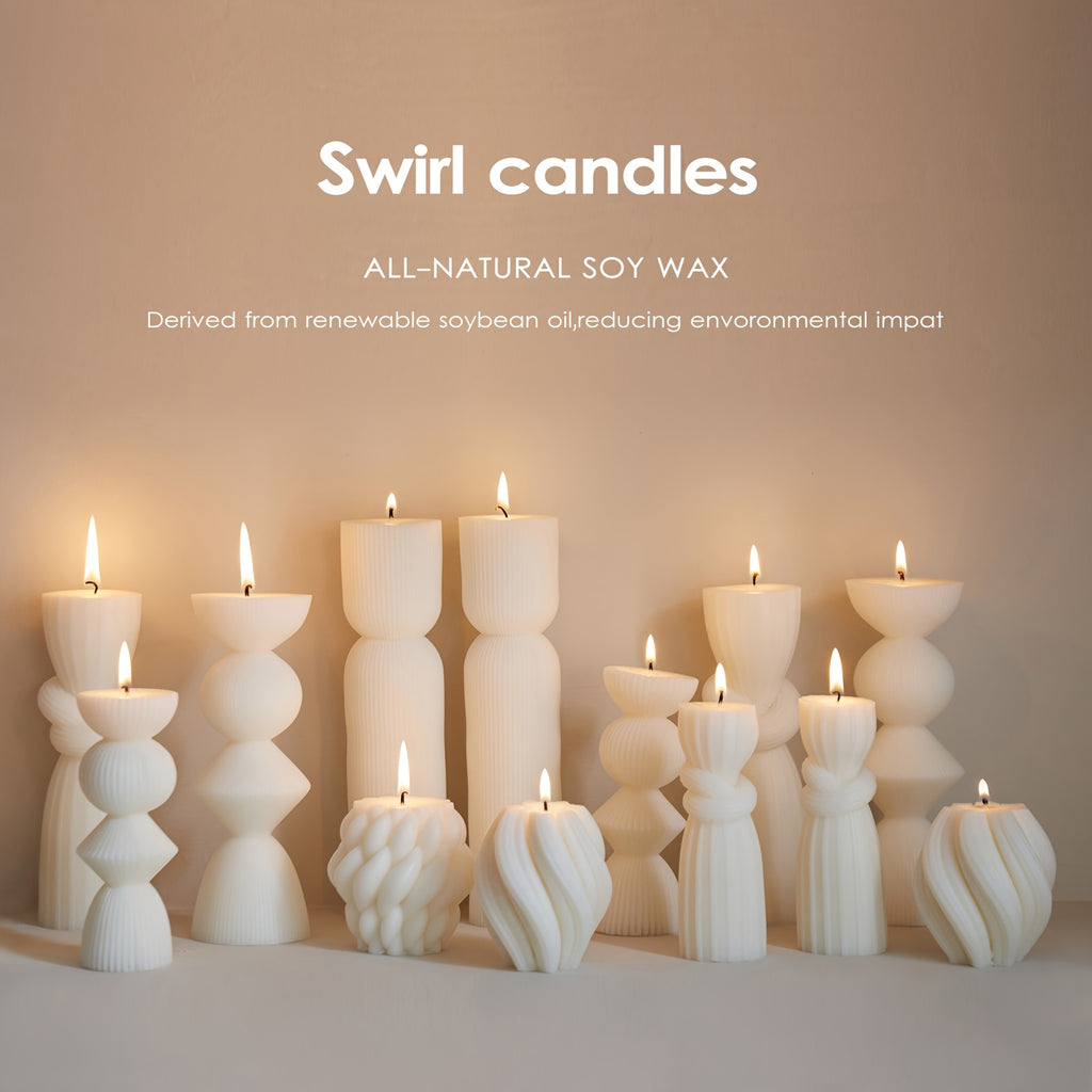 7-Pack Large Ribbed Pillar Candles - Soy Wax Handmade Home Decor Candles For Housewarming Gift, Shelf Decor, Wedding, Dining Table Centerpiece