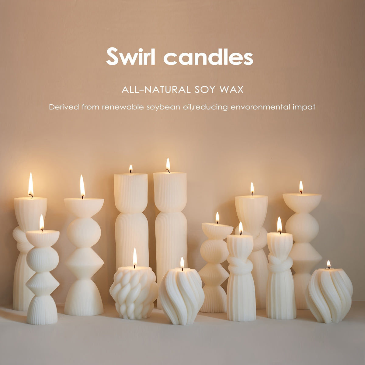 7-Pack Large Ribbed Pillar Candles - Soy Wax Handmade Home Decor Candles For Housewarming Gift, Shelf Decor, Wedding, Dining Table Centerpiece