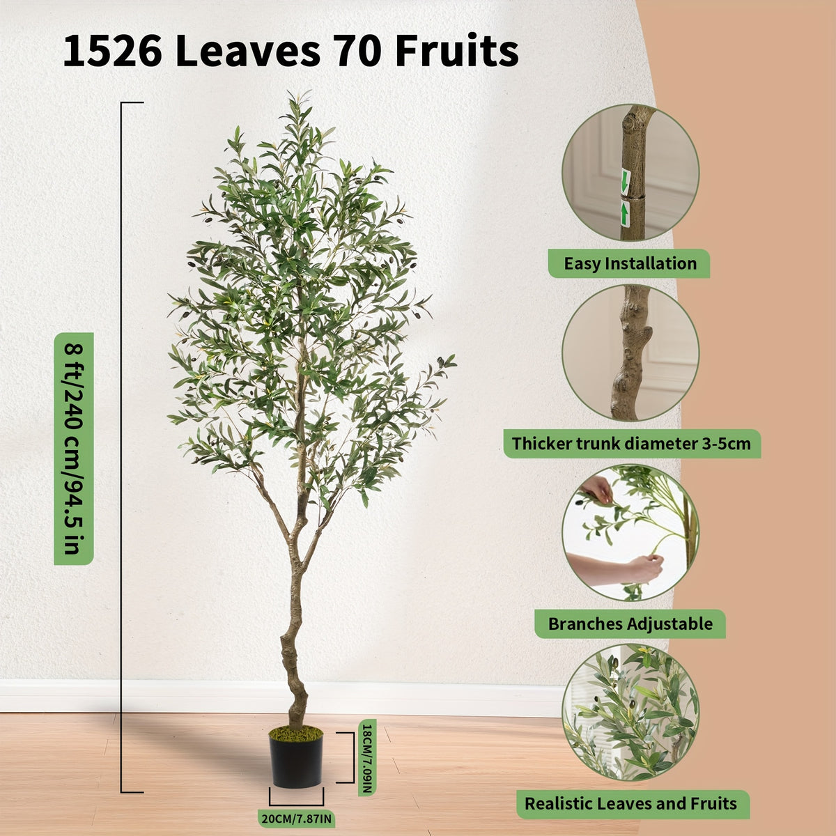 Artificial Olive Tree 6/7/8Ft for Outdoor with Nursery Planter, Realistic Faux Olive Tree with 860 to 1530 Leaves, Lifelike Fake Olive Tree Easy Assembly And Cleaning, Artificial Trees for Home Decor Outdoor, Garden, Yard