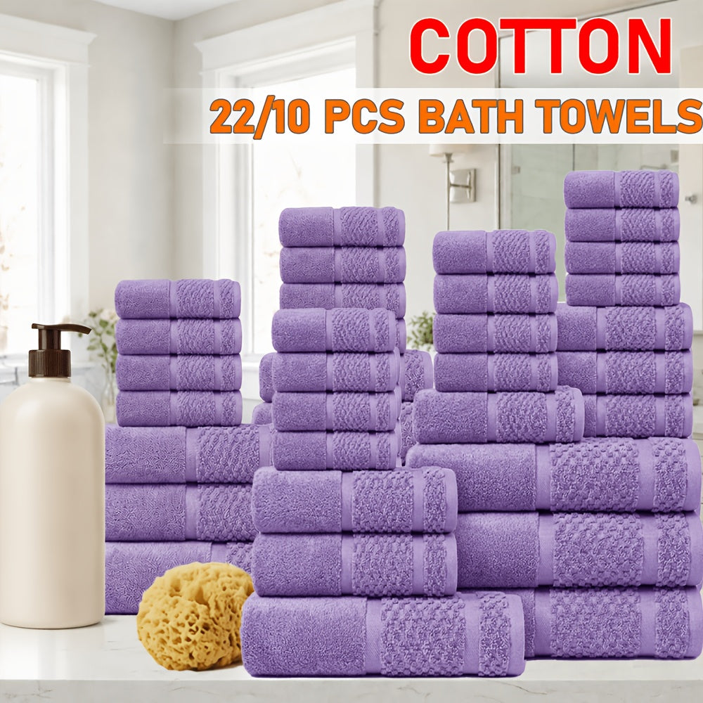 22/16pcs Cotton Bathroom Towels Set, Solid Color Cotton Blended Towel, Multi-color Optional, Soft And Comfortable, Absorbent, Family Set, Suitable for Travel, Bathroom, Fitness, Hotel, Swimming And Gift(4Bath Towels+6Hand Towels+12Washcloths)