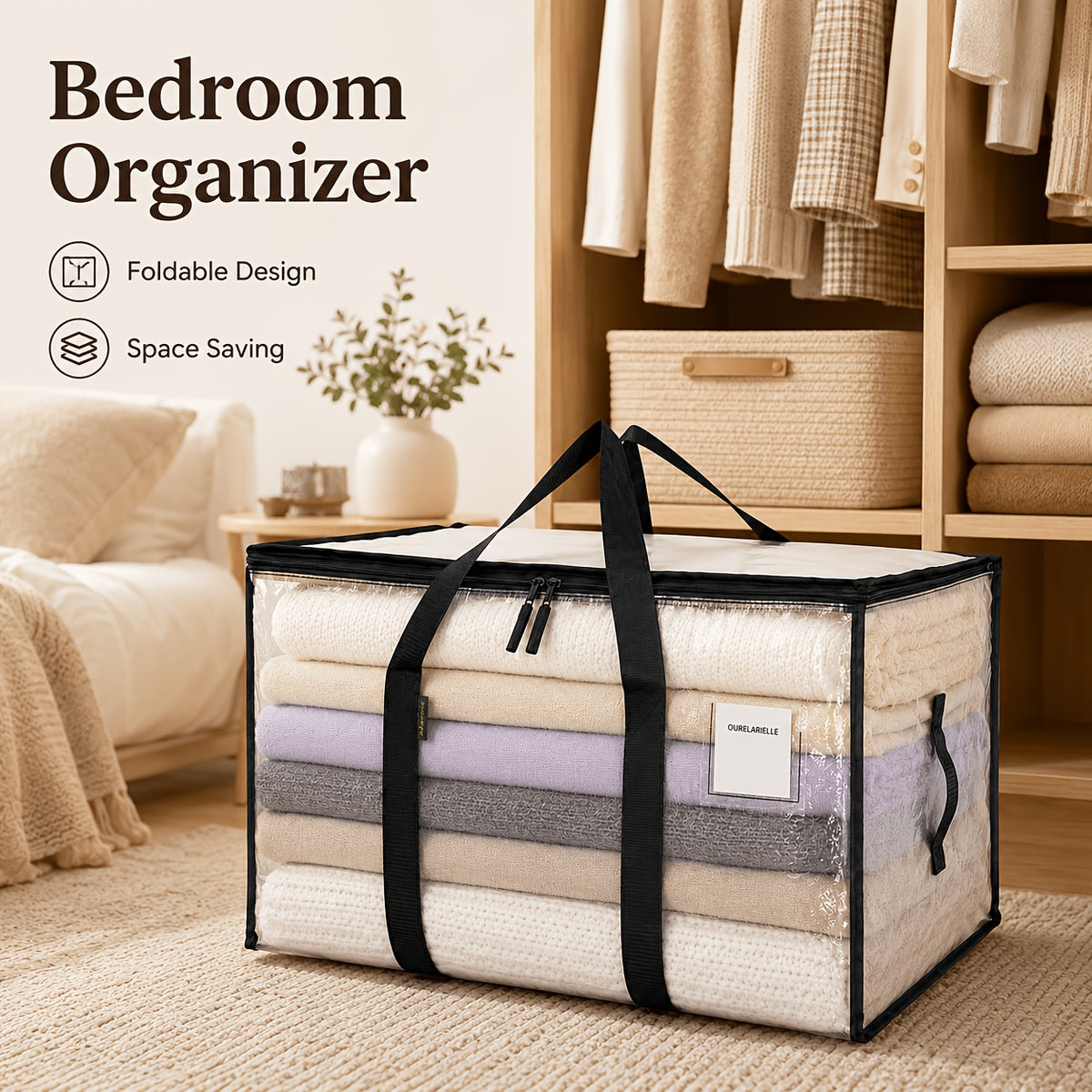 6pcs Heavy-Duty Moving Bags with Reinforced Handle - Oversized Storage Totes, Snap-Close Lid & Plastic Suitable for Clothes, Quilts,, Moving Supplies - Space Saver Bags