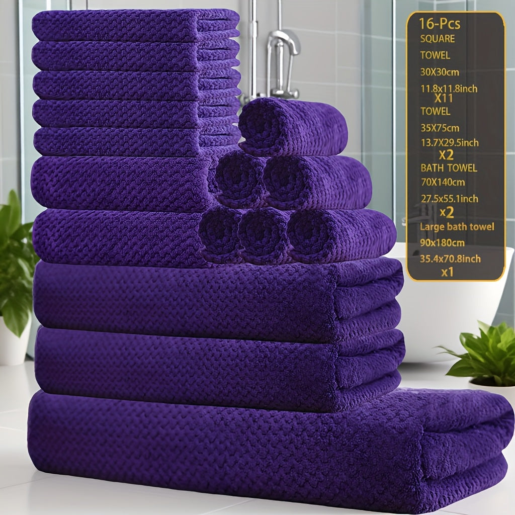 16pcs Coral Velvet Towel Bath Towel Set, 1 Oversized Bath Towel, 2 Bath Towels, 2 Hand Towels, 11 Square Towels, Suitable for Hotels, Home, Travel, Spa