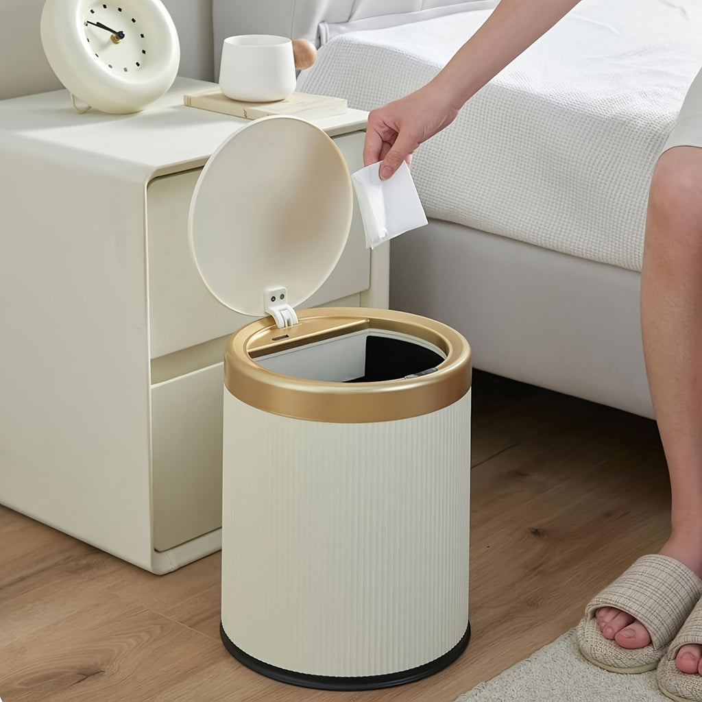 1pc 3.17gal Luxury Large Capacity Push-Lid Trash Can, Dual Inner Buckets, Bathroom Trash Can, Odor-Sealing Oval Garbage Bin, Modern Plastic Waste Container for Kitchen, Bedroom, Living Room, Bathroom. Gifts for Labor Day, Halloween, And Christmas