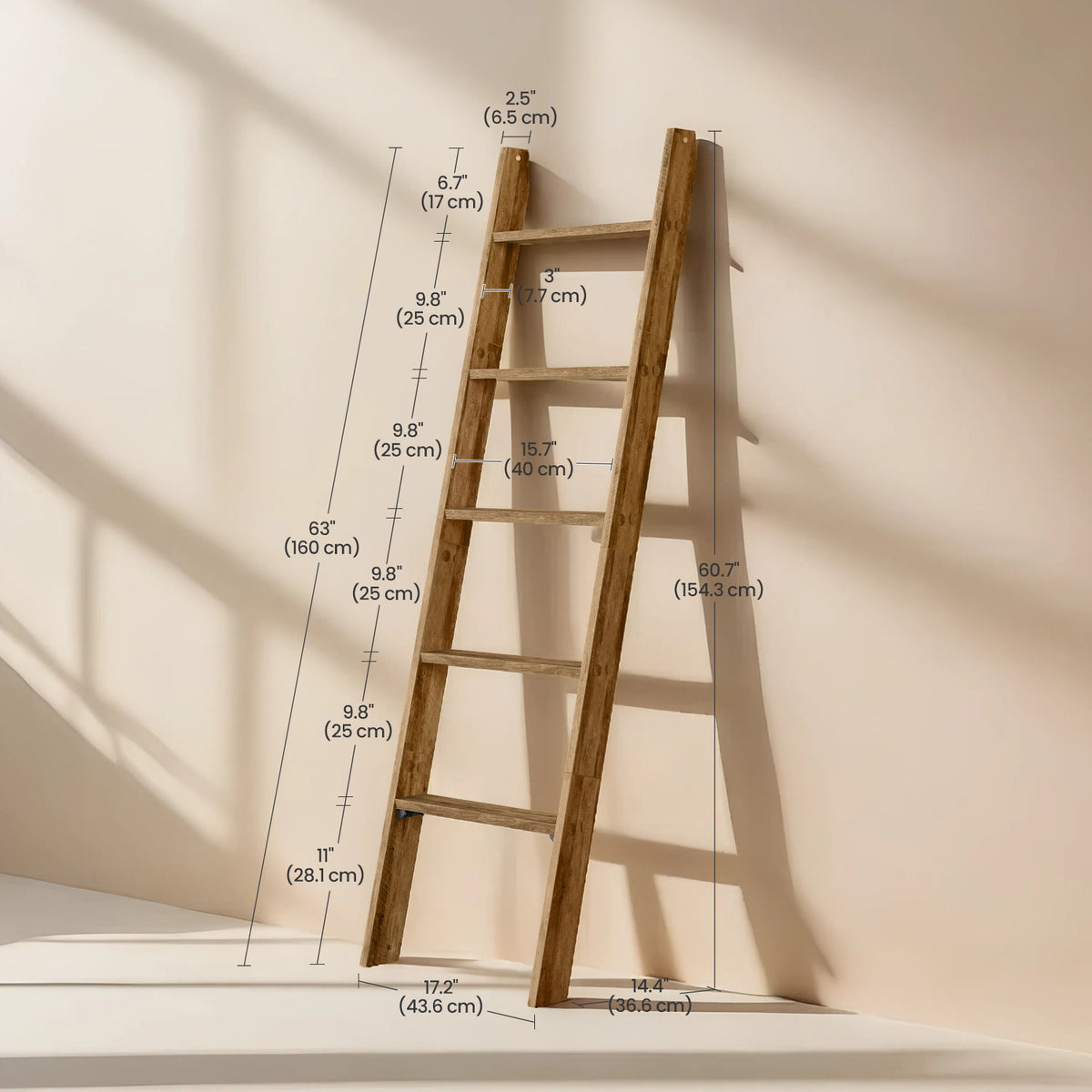 5-Tier Blanket Ladder Decorative Farmhouse for The Living Room, Maroon Brown Ladder Rack for Storage and Decor, Ladder Shelf, Towel Racks