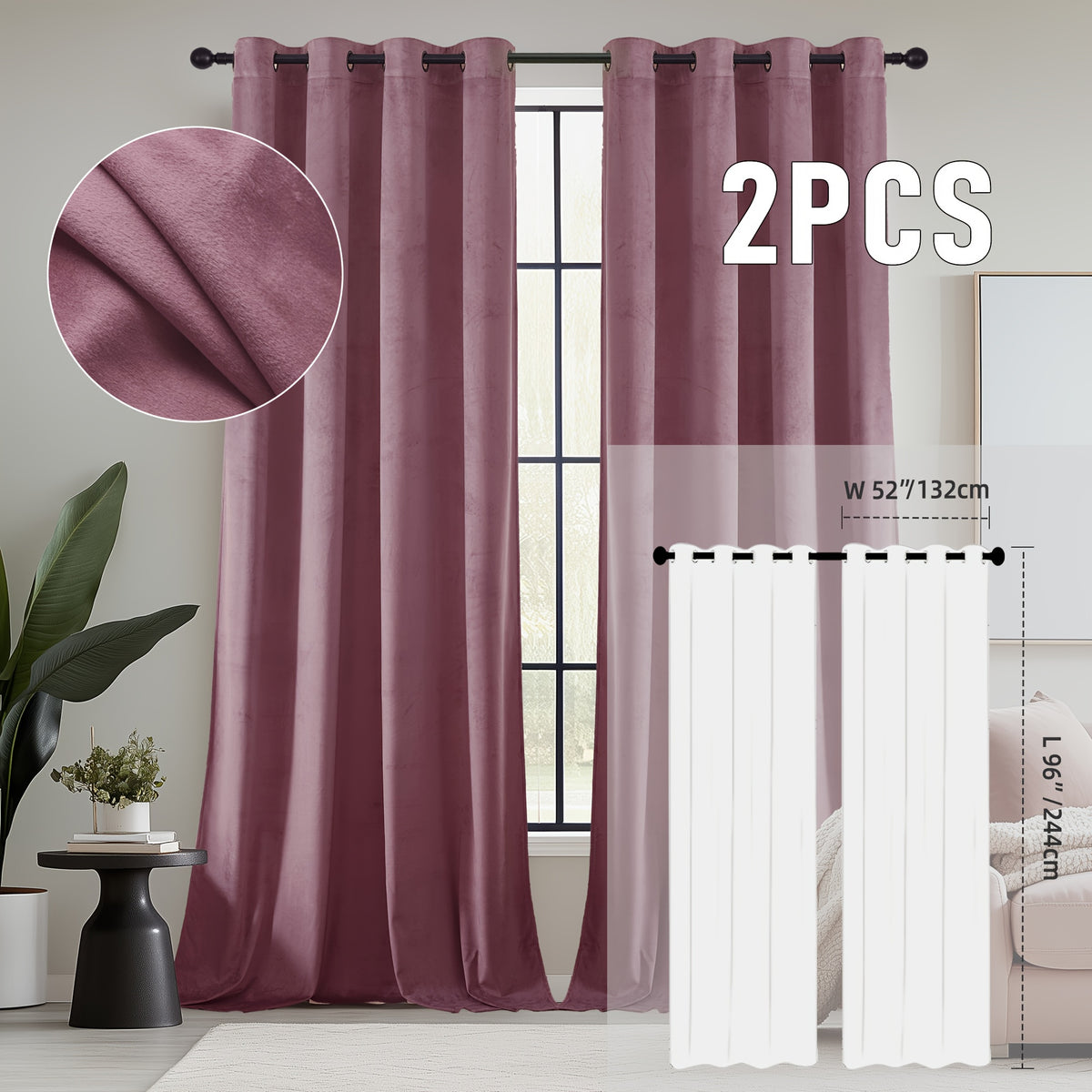 2pcs Velvet Room Darkening Curtains | Vintage Soundproof and Thermal Insulated, Elegant Soft Velvet Grommet Top Curtains for Living Room and Bedroom, Unlined, Solid Color, Fashionable Valentine'S Day Décor