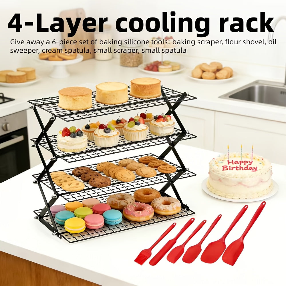 Foldable Cooling Rack, 3/4/5pcs Foldable Cooling Racks Free Baking Tool Set - Stackable Oven Cookie Cake Drying Rack. Used for Camping, Kitchen Storage And Holiday Baking Gifts (Including Silicone Shovels, Egg Beaters, Pliers, Smear Brushes