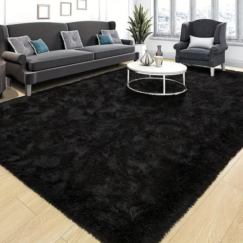 Rectangular Plush Area Rug, 62.99 x 90.55 Inch Soft Fluffy Carpet in Grey and Tie-Dye Colors for Living Room Sofas and Cozy Bedroom Decor