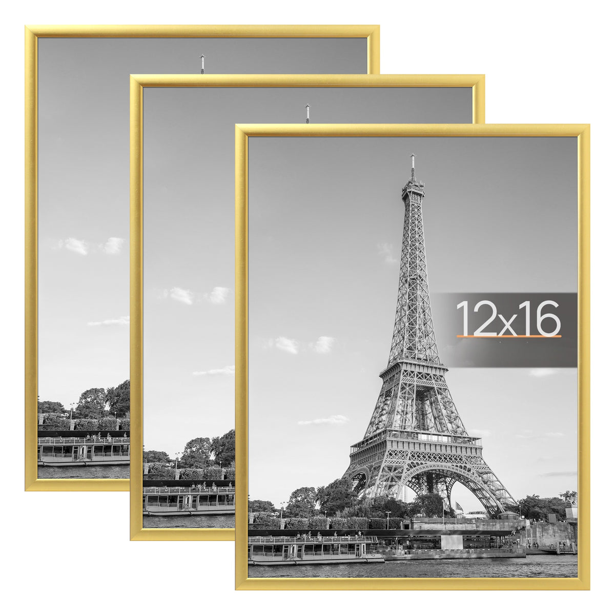 3 Pack Black 12x16 Picture Frames Scratch-Proof Photo Frames with Slide-In Strips, Horizontal/Vertical Wall Mountable Plastic Poster Frames Suitable for Rooms, Living Room, Bedroom - Assembly, Photo Gallery Frames