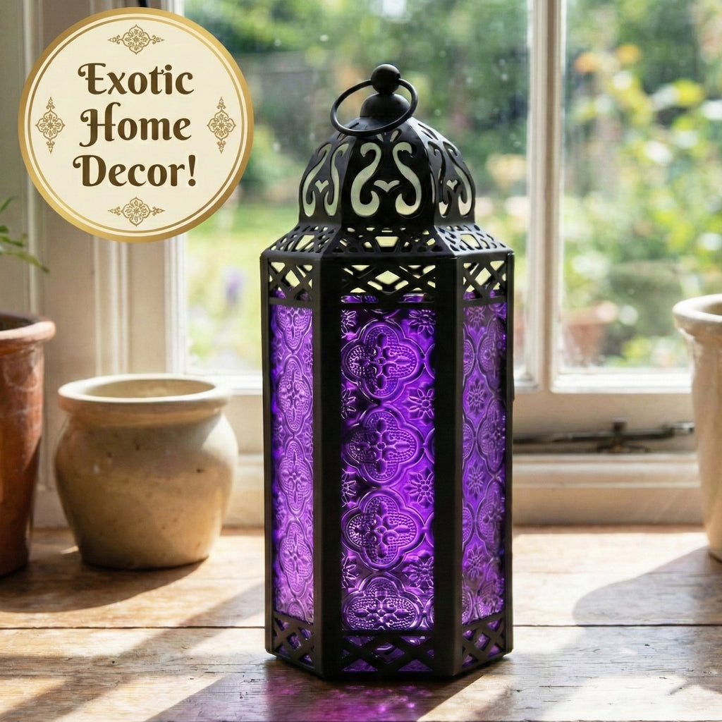 Decorative Moroccan Candle Lantern Holder, Medium, 10.5" Tall