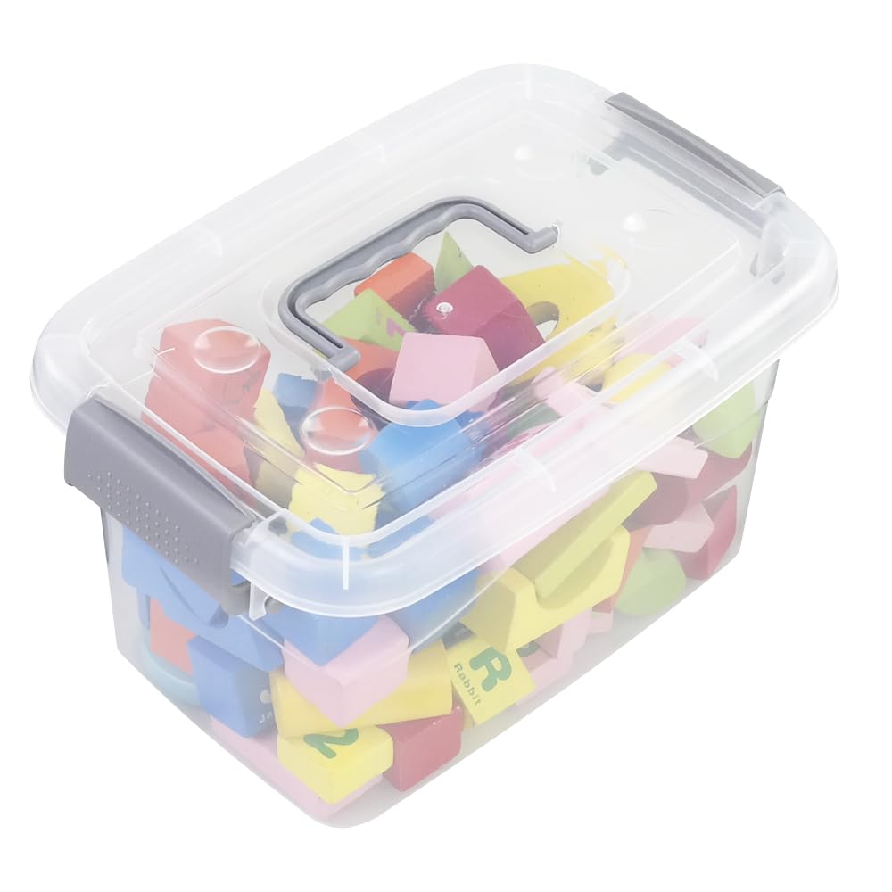 Latching Storage Bins with Lids, 6-Pack Stackable Organizer Boxes with Carry Handles for Garage, Basement, Closet and Household Supplies