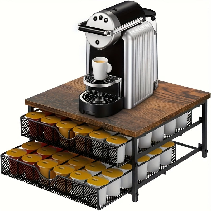 Counter Coffee Pod Holder, K Cup Storage Drawer Holder, K Cup Capsule Storage Pod Storage Box, Coffee Site Capsule Storage With Sliding Basket, Brown