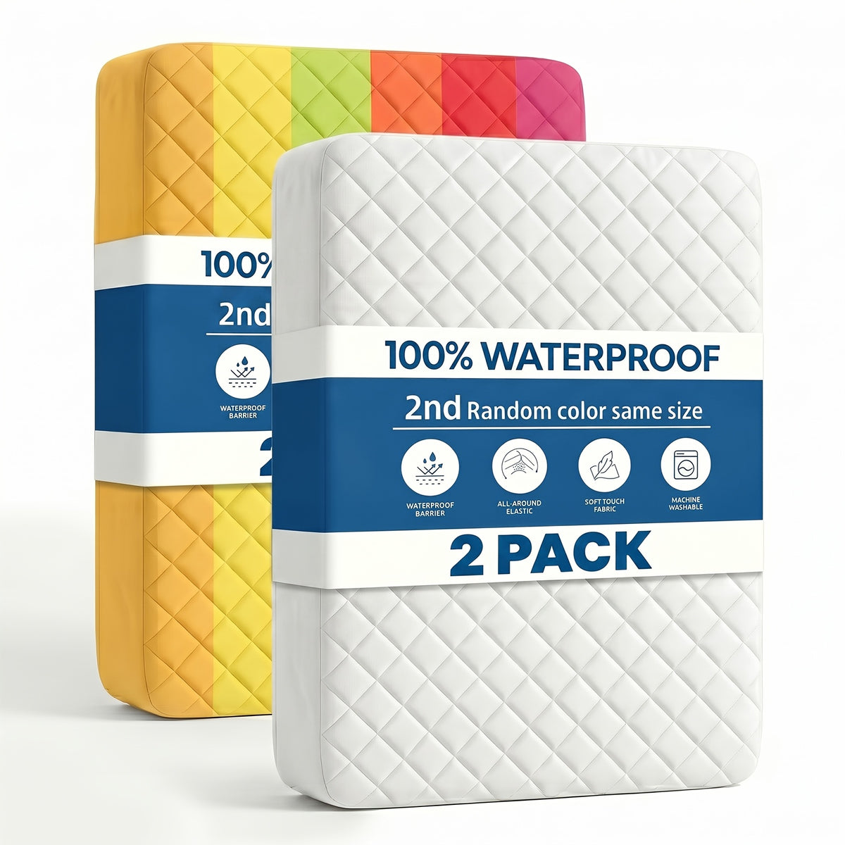 Buy 1 Get 1 Free 2pcs Waterproof Deep Pocket Mattress Protector, Quilted Breathable All-Season Fitted Sheet, Solid Color Quilted Bed Cover with Deep Pocket, 1 Select Color+ 1 Random Color for Home Hotel Ideal Gift