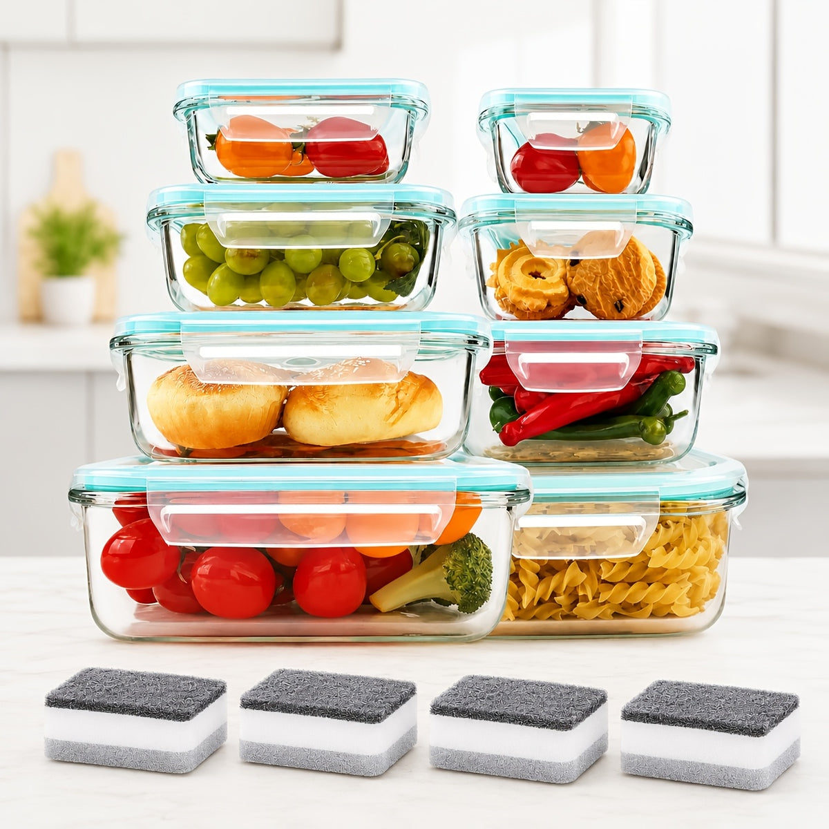 20/16pcs (10/8 Lids 10/8 Containers) Airtight Glass Food Storage Container, Outdoor Picnic, Lunch Boxes, Microwave, Oven Safe Perfect for Salads, Fruits, Vegetables And Sandwiches, Lunch Boxes | Airtight Storage | Durable Glass | Food Storage Set