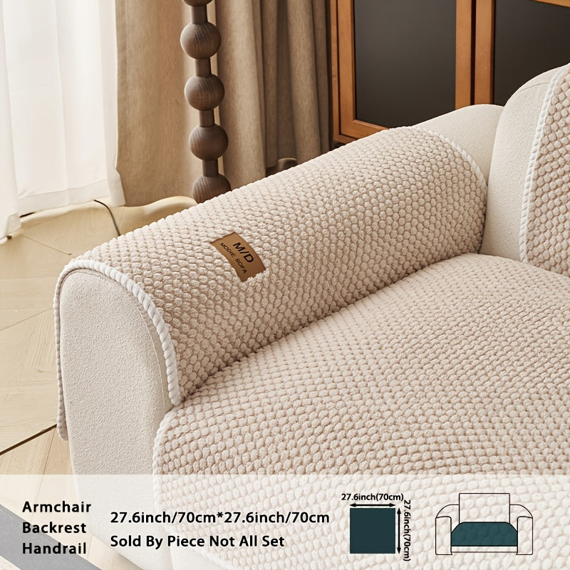 [Plush Sofa Cover] 1pc Bohemian Plush Sofa Cover with Cushion Compatible for Sofa Types, Fit Sofa Cover Suitable for Single/Double/Triple/Quad Sofas, Machine Washable Pet-Friendly Cover for Cats & Dogs, Warm Cushion Pad for