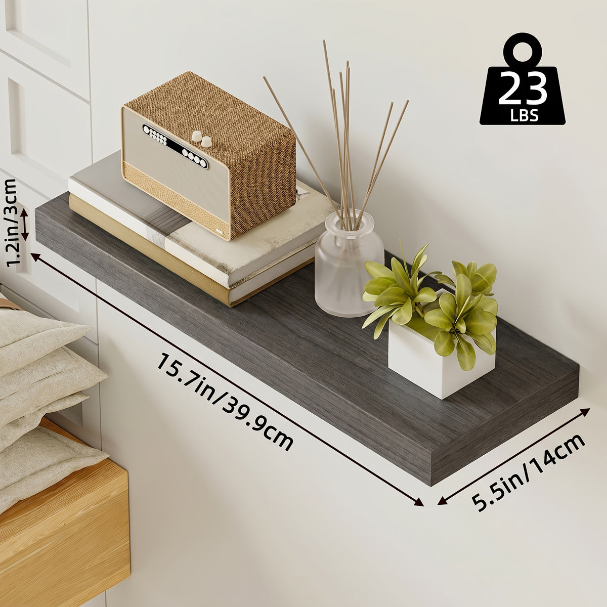 TOMNK 2/4/6pcs Set Floating Shelves, 15.7-inch/19.7-inch/22-inch Wooden Wall-Mounted Shelves, Suitable for Home Decor in Living Rooms and Kitchens, Strong Load-Bearing Capacity, Can Be Installed in Bathrooms, Bedrooms, Living Rooms, or Kitchens