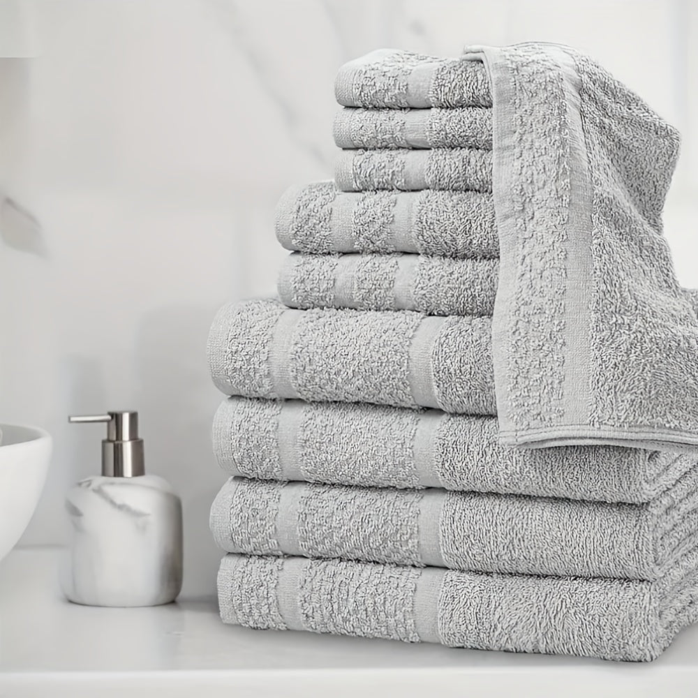 32pcs/16pcs/10pcs Bath Towel Set, 4pcs Bath Towels&2pcs Hand Towels&4pcs Washcloths, Solid Color, Cotton Towel, Absorbent, Quick-drying, Soft And Comfortable, Bathroom Supplies, Towels for Bathroom, Shower And Hotel