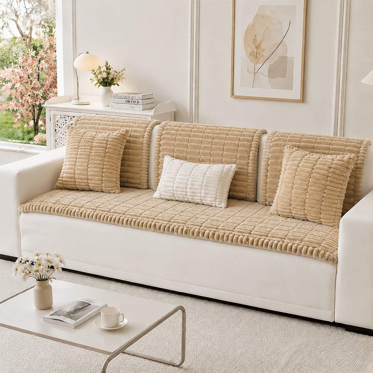 1pc Soft Quilted Thick Sofa Cushion, Bohemian Style Removable Machine Washable Sofa Protector, All Season Pet Friendly 1/2/3/4 Seater Split Sofa Cover, Suitable for Living Room Bedroom, Living Room Office Furniture Protective Covers
