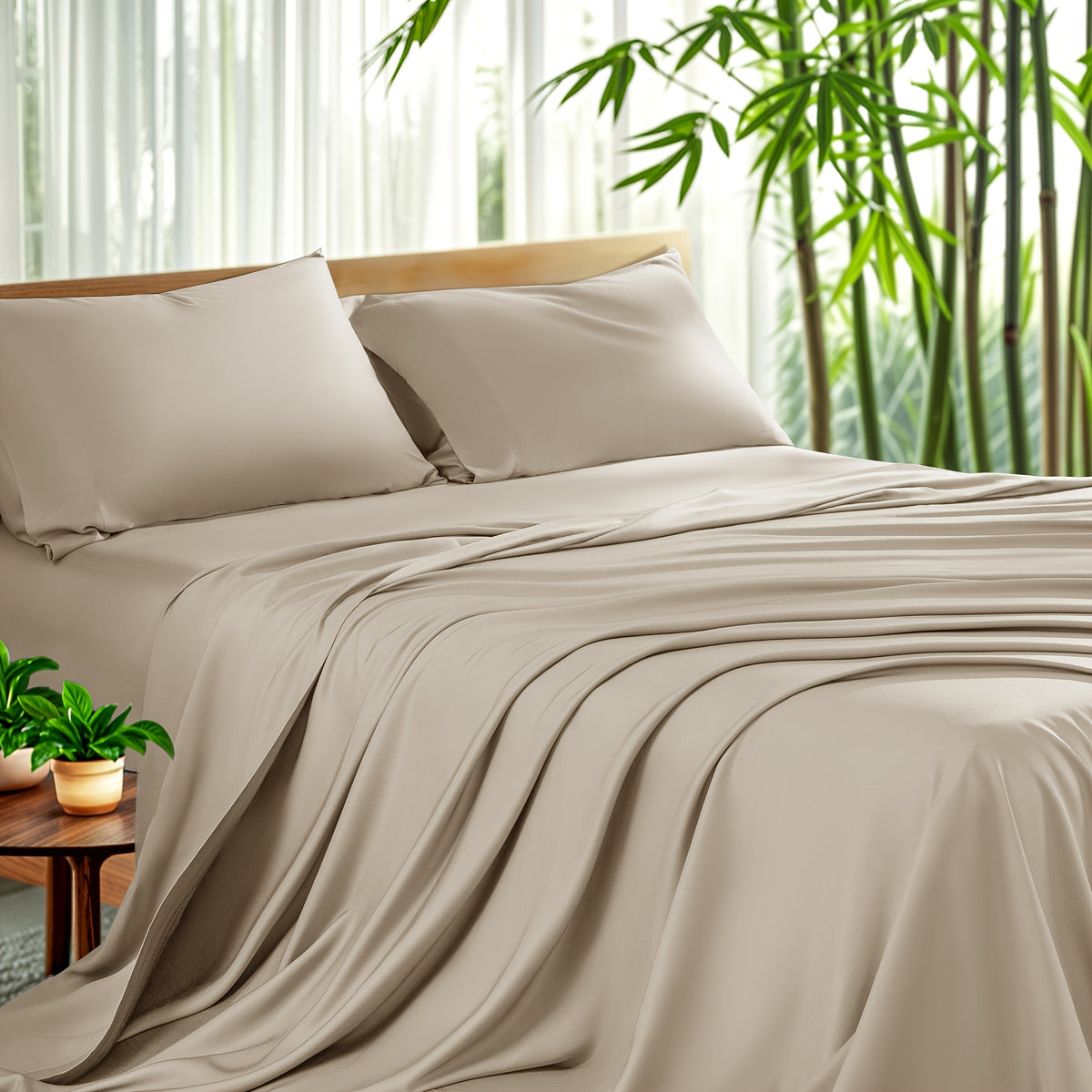 4pcs Cooling Bamboo Sheet Set, All-Season Comfort, 16" Deep Pocket, Wrinkle & Shrink Resistant, Y Soft Hotel Quality Bedding, Includes Fitted Sheet, Flat Sheet & 2 Pillowcases, Luxury Gift Box Packaging