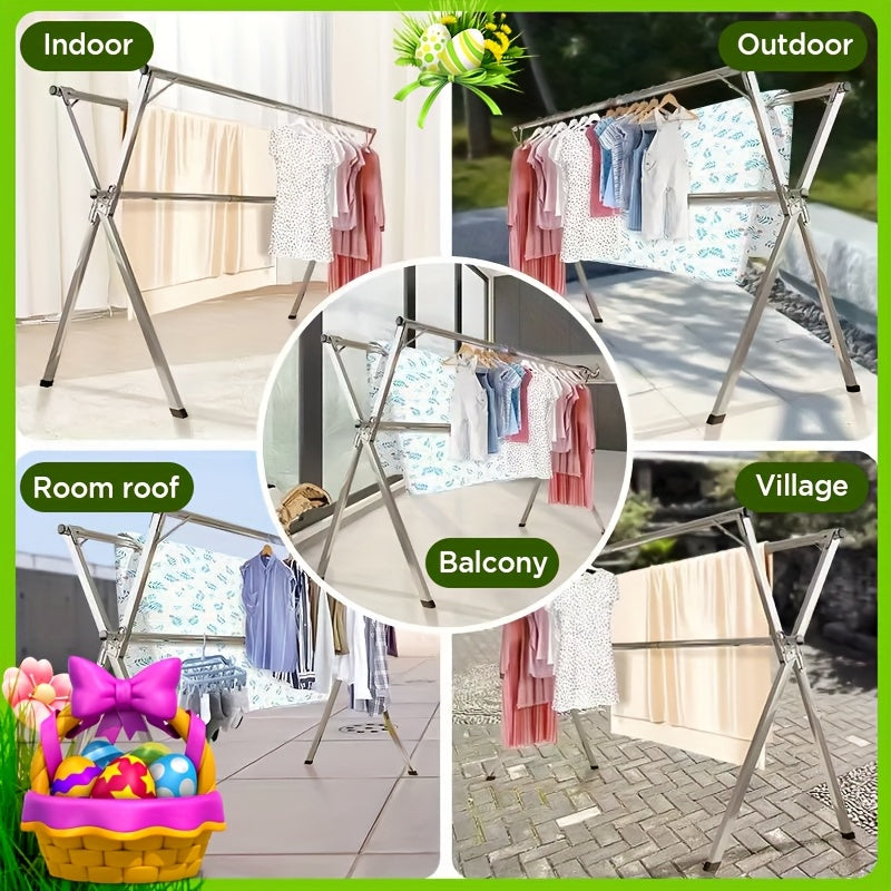 Clothes Drying Rack 63" And 78.7" Two Types, Retractable Length And Folding Outdoor Indoor Use Durable Metal Drying Rack, Drying Rack Clothing Collapsible, Foldable Laundry Drying Rack, Heavy Duty Stainless Steel Clothesline, Drying Racks