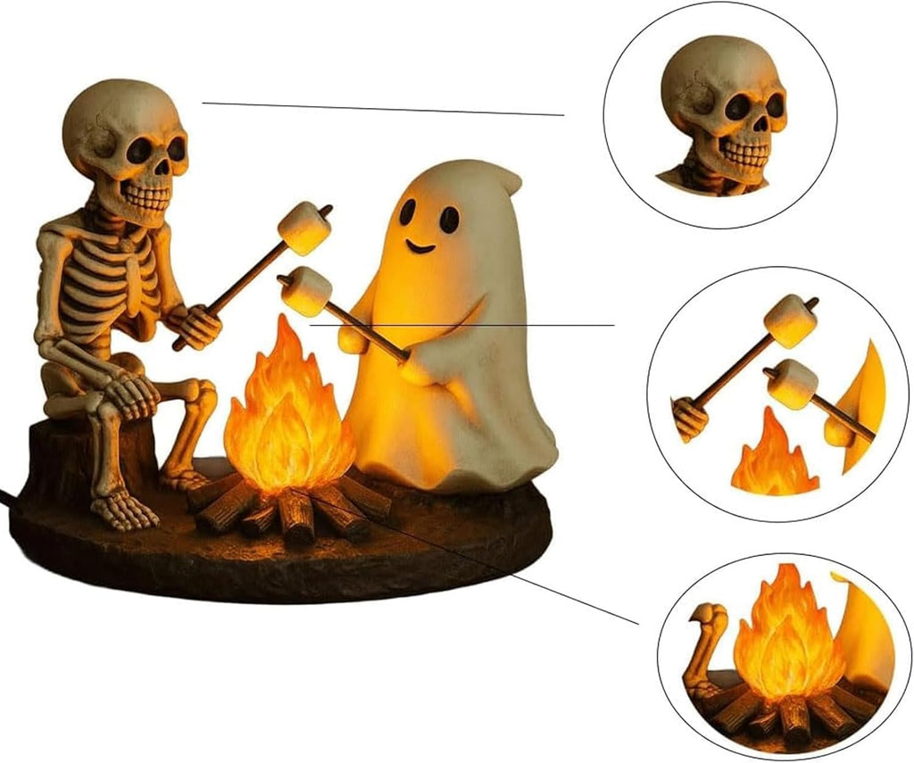 Realistic Flickering Flame And Roasting Marshmallow Resin Campfire Lamp - Outdoor-Like Light, Cozy Campfire Night Light, Suitable for Mantel, Bedroom, Study - Halloween And Year-Round Decoration