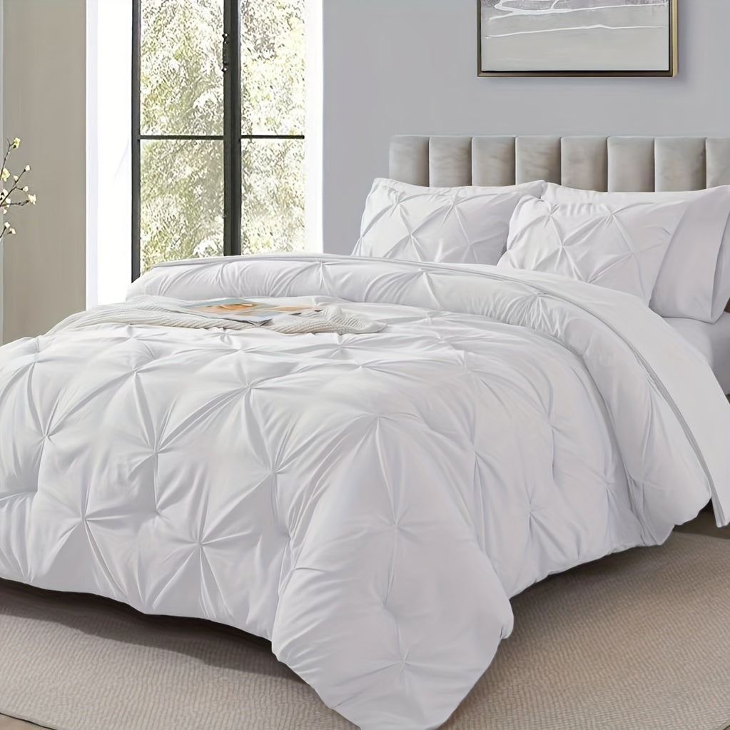 Cosybay 7 Piece Pinch Pleated Comforter Set Queen King Size, Luxury Soft Fluffy Bedding Includes 1 Comforter, 1 Extra Deep Pocket Fitted Sheet, 1 Flat Sheet, 4 Pillowcases & Pillow Covers, Perfect for Halloween Party, Holiday Celebrations & Birthday