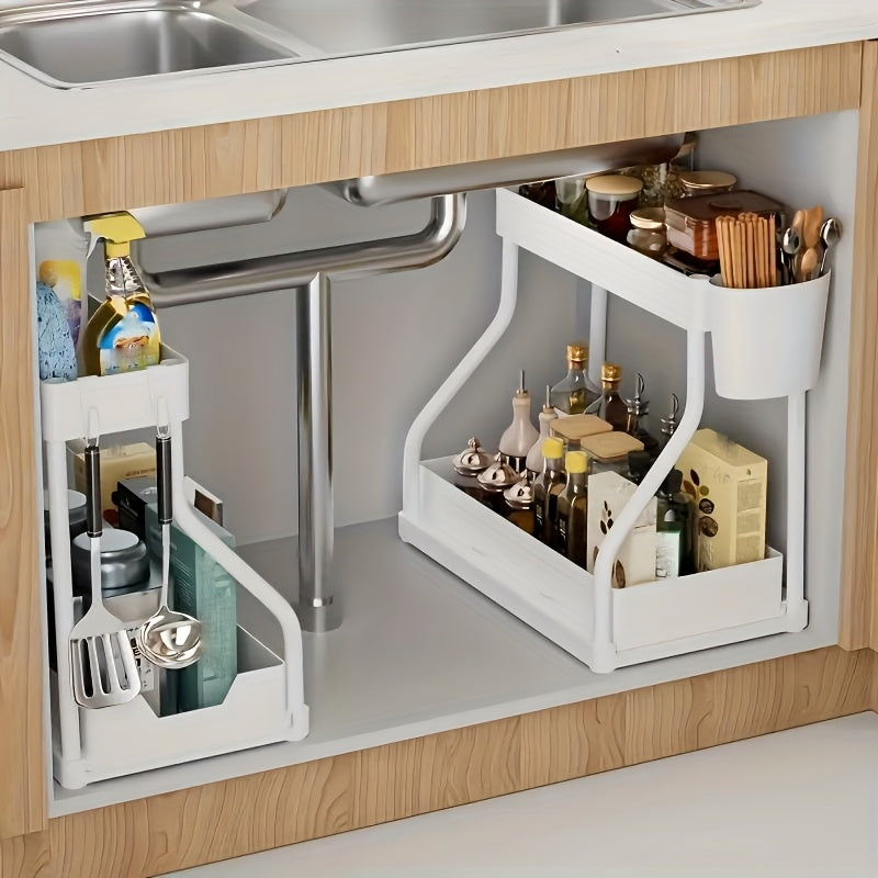2pcs Under Sink Organizer with Sliding Shelves - Durable Pull-Out Cabinet Organizer for Bathroom & Kitchen, Space-Saving Storage Solution, Sleek Design