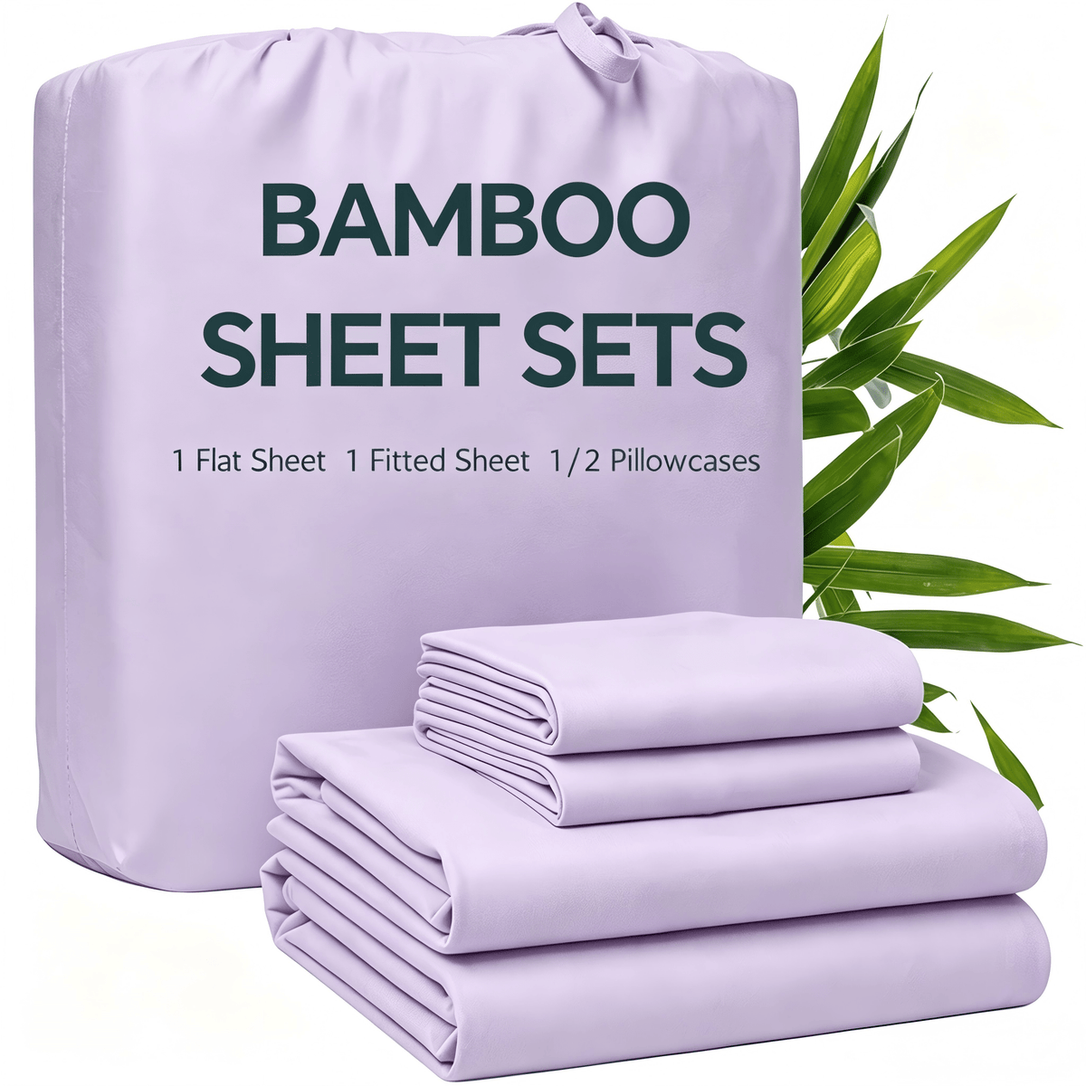 3/4pcs Bamboo Bed Sheet Set with Pillowcases, 16" Deep Pockets Soft Breathable Fitted Sheet, Queen King Size Bed Sheets, Bedroom Home Decor Bedding for Daily Use