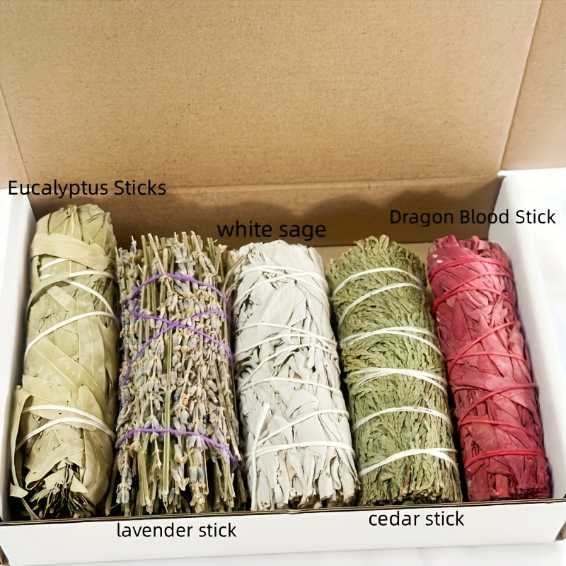5 Different Cleaning Sets, Including White Sage, Cedarwood, Dragon's Blood Sage, Eucalyptus Leaves And Lavender Incense Sticks, Gift Sets, Home Decoration, Party Decoration for Cleaning The House And Meditation, to Meet Different Needs