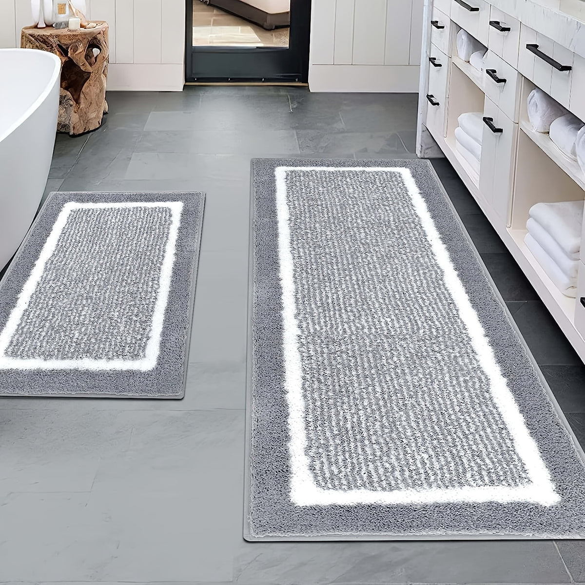 Bathroom Rug Set 3pcs Non-Slip Absorbent Bath Mats for Bathroom Sets Washable Microfiber Bathroom Rugs And Mats Shaggy Bath Rugs And U-Shaped Toilet Mat for Bath Floor
