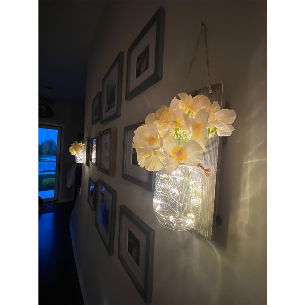 Decorative Mason Jar Wall Decor - Rustic Wall Sconces with Flowers - Farmhouse Home Decor (Set Of 2)