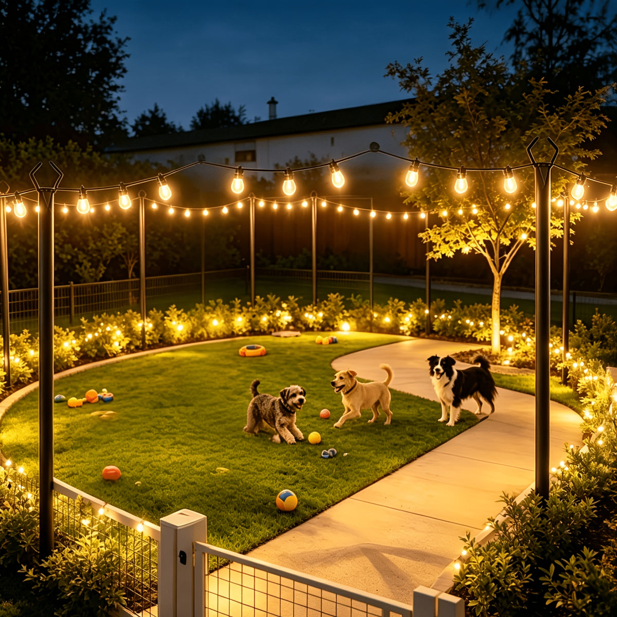 4 Pack 11.1FT String Light Poles With Metal Ground Stake, Heavy Duty Rustproof Metal Light Stand For Outdoor Garden Backyard Deck, Fall Autumn Harvest & Halloween Party Decor, Perfect For Wedding, Patio, Outside Holiday String Lights Support Poles