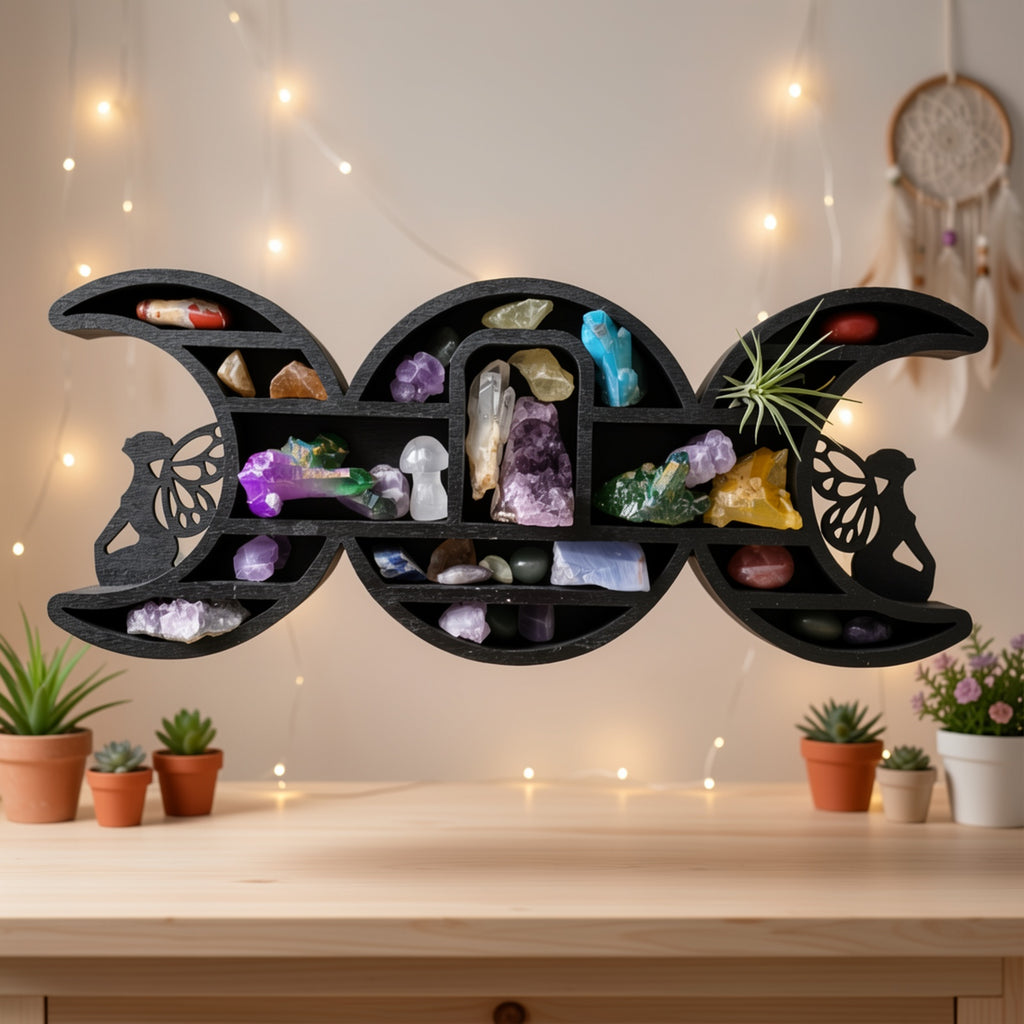 Crystal Wooden Shelf Moon Crystal Display Shelf Floating Shelf Shelf For Crystal Crescent Moon Shelf DoubleMoonFairy