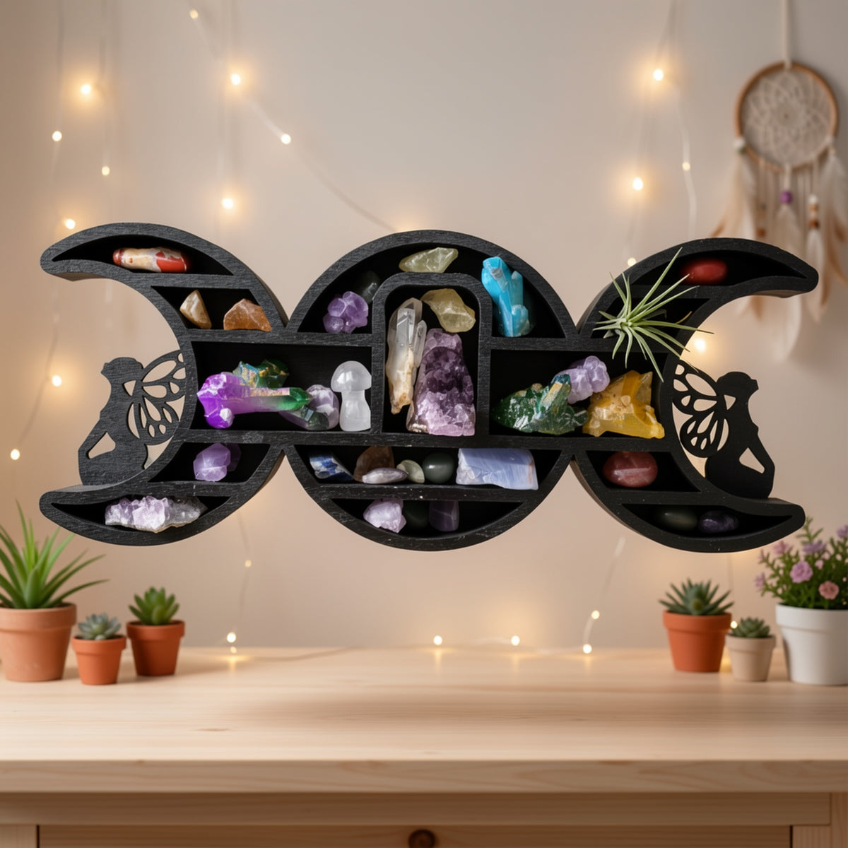 Crystal Wooden Shelf Moon Crystal Display Shelf Floating Shelf Shelf For Crystal Crescent Moon Shelf DoubleMoonFairy