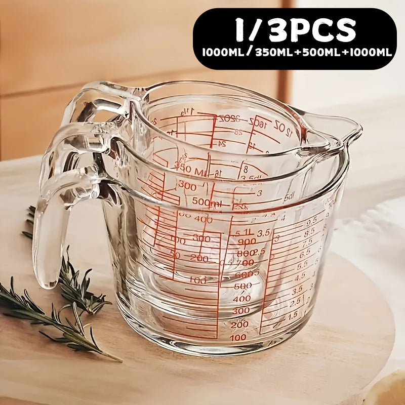 1/3pcs Glass Measuring Cups (10.14oz 16.91oz 33.81oz) Food Grade Measuring Cups - Microwave/Oven Suitable for Home Baking, Cooking, And Kitchen Essentials