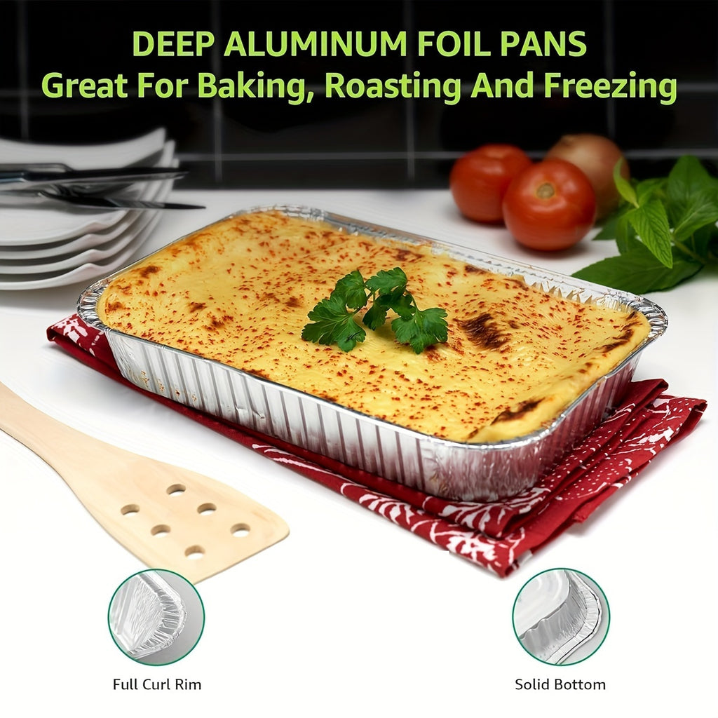 25 Pack Heavy-Duty Disposable Aluminum Pans with Lids - 9x13 Half-Size Baking Sheets, Chafing Trays & Oven Steam Table Pans for roasting, reheating, Cooking - Commercial/ Use (25 Count) | Durable Foil Trays with Covers