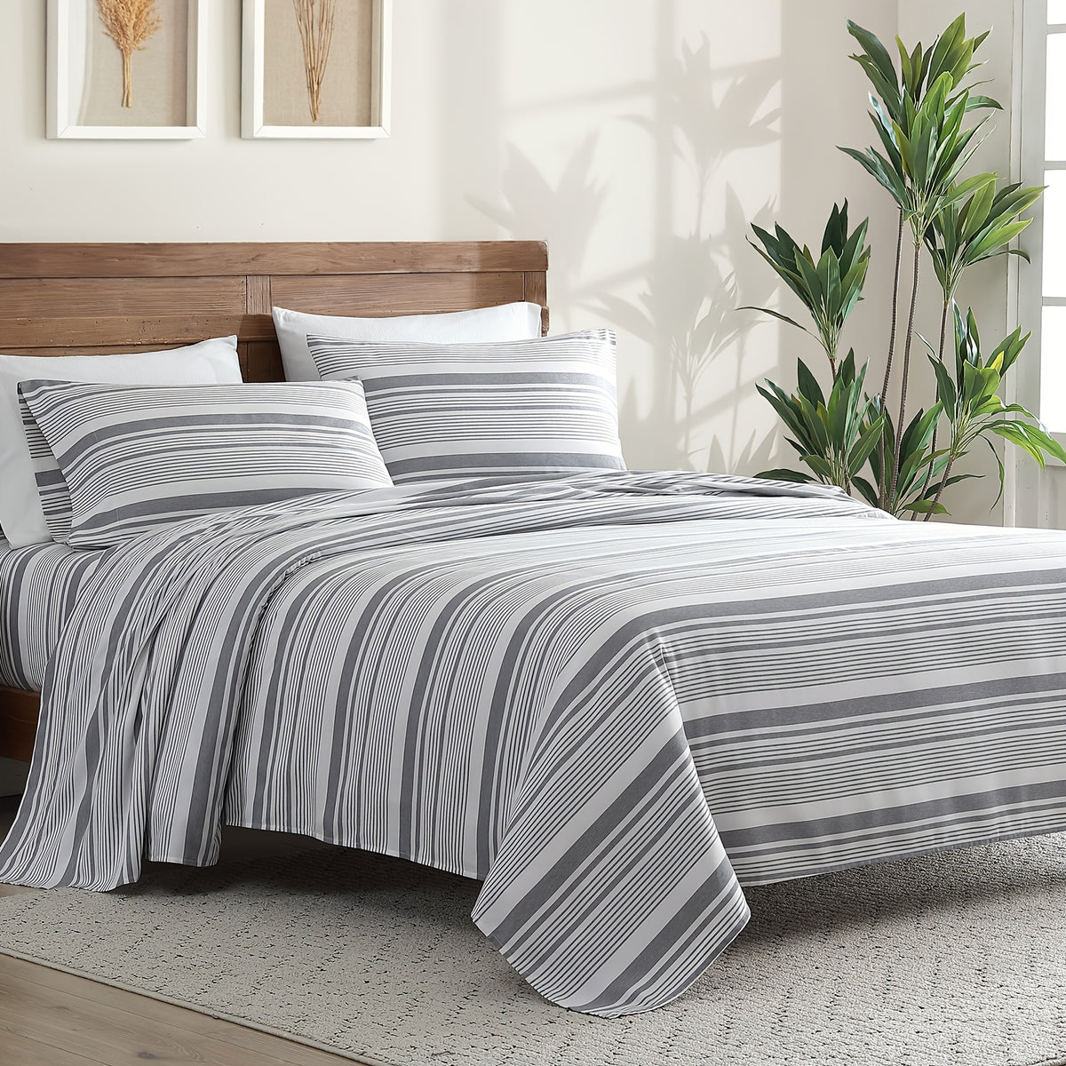 Ultra Soft Machine Washable Luxury Bed Sheet Set - ClevaHome 3/4/6pcs Cooling Queen Sheet Set Deep Pocket - Shrinkage & Fade Resistant Embroidered For Daily Use, Dorms, Guest Rooms, Graduation [Black Friday Cyber Monday Christmas Gift]