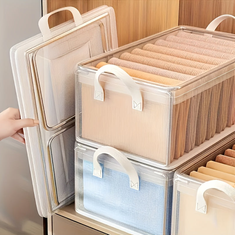 6pcs Storage Box, Stackable Steel Frame Wardrobe Storage Box, Transparent Foldable PVC Storage Box - Suitable for Clothes, Blankets, and Cosmetics - Waterproof and Washable Storage and Organization, Under Bed Storage, Storage Box, Under-Bed Storage