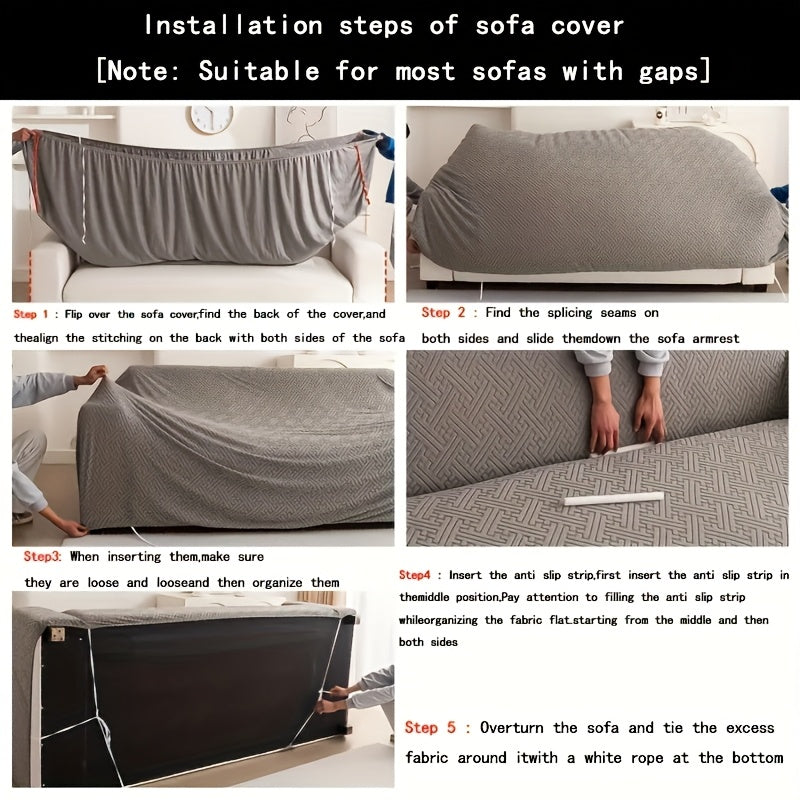 1pc Striped Sofa Cover - Washable, Stretchable, Scratch-Resistant & Non-Slip All-Season Sofa Protector, Fits 1-4 Seater Sofas, White Textured Fabric with Sawtooth Pattern, Perfect for Living Room Decor & Furniture Protection | Durable Protection