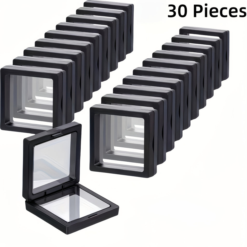 30pcs Black Plastic Frame 3D Floating Jewelry Display Boxes with Clear Panels, Secure Clasp Closure & Fabric-Lined Interior, Home And Jewelry Making Organizer, Jewelry Boxes, Coin Collector'S Choice, Best Gifts for Independence Day