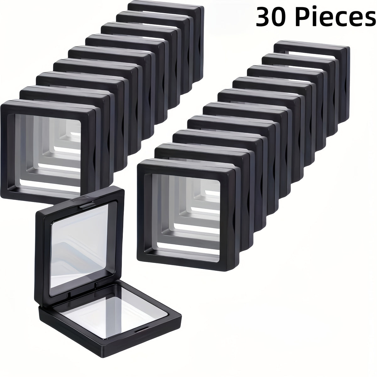 30pcs Black Plastic Frame 3D Floating Jewelry Display Boxes with Clear Panels, Secure Clasp Closure & Fabric-Lined Interior, Home And Jewelry Making Organizer, Jewelry Boxes, Coin Collector'S Choice, Best Gifts for Independence Day