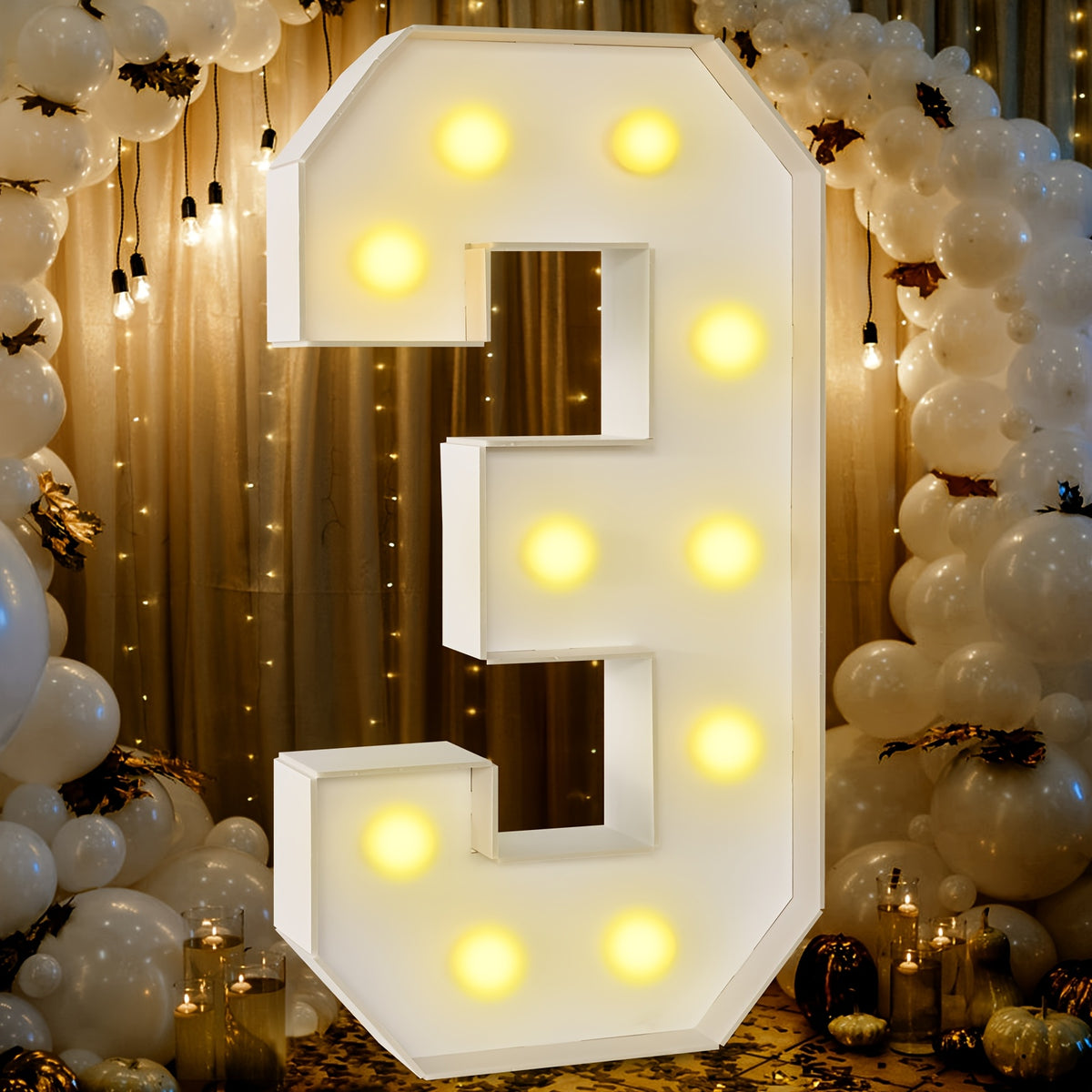 3ft Marquee Numbers 0-9 with Mosaic Frame, Decorative Light-Up Numbers with White Foam Cardboard, Lighted Holiday Displays Mosaic Number for Balloons Number Wedding Birthday Anniversary Party Decor,halloween/christmas decor